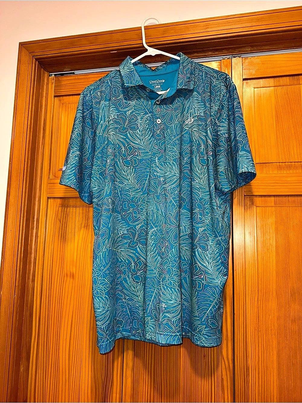 Good Good Golf Mens Teal Neon Tropical Floral Performance Polo Shirt
